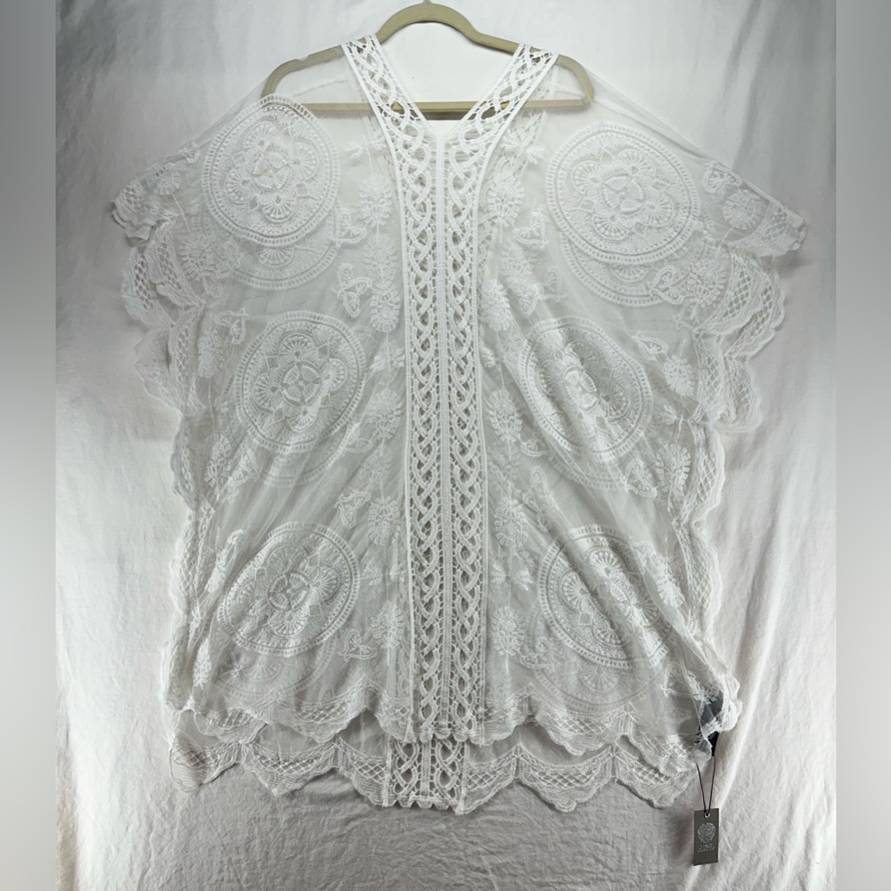 Vince Camuto Crochet Embroidered Lace Open Knit Mesh  Cover Up Tunic Kimono OS - Picture 3 of 12